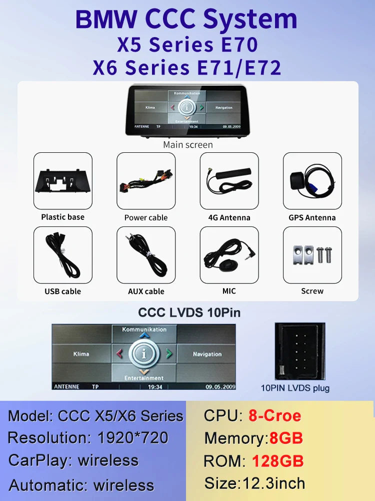 12.3" android screen BMW X5 E70 X6 E71
