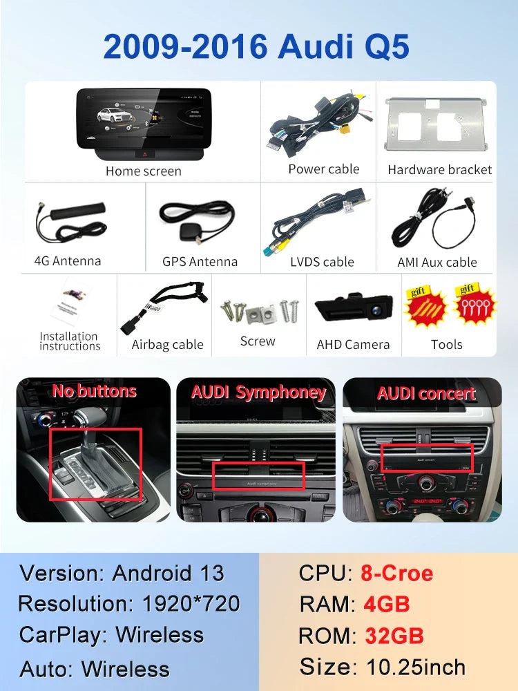 Android screen 10.25" / 12.3" AUDI Q5 2009-2016