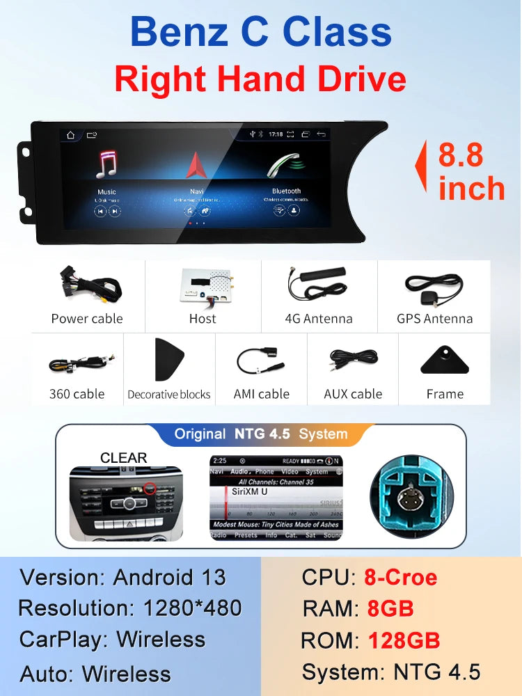 8.8" android screen Mercedes Benz C Class W204 S204 2011-2015
