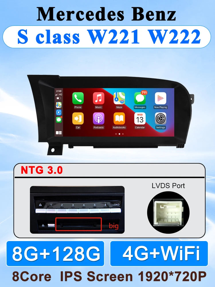 10.25" android screen Mercedes Benz S Class W221