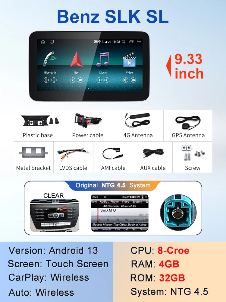 9.33" android screen Mercedes Benz SLK SL R172 R231