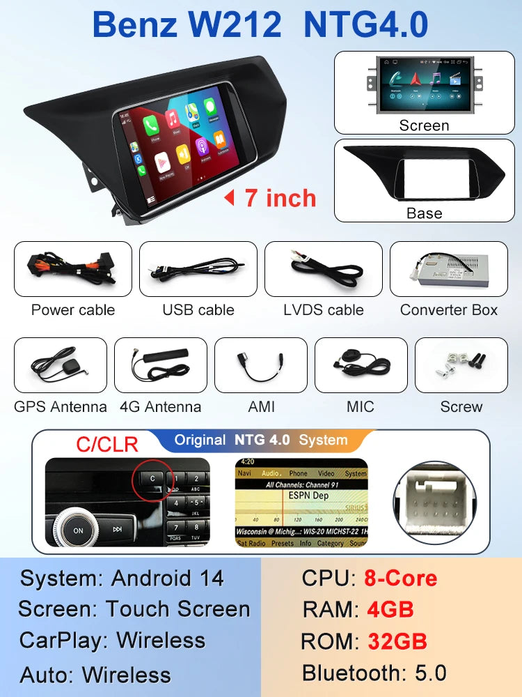 7" Android screen Mercedes Benz E-Class W212