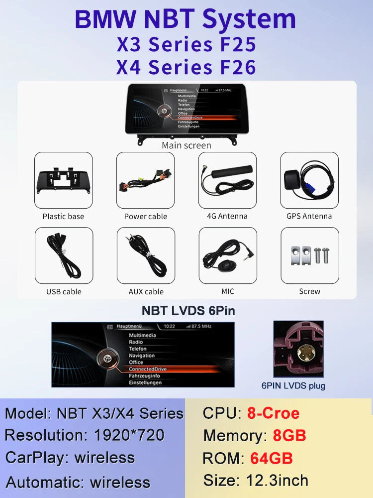 12.3" android screen BMW X3 F25 X4 F26