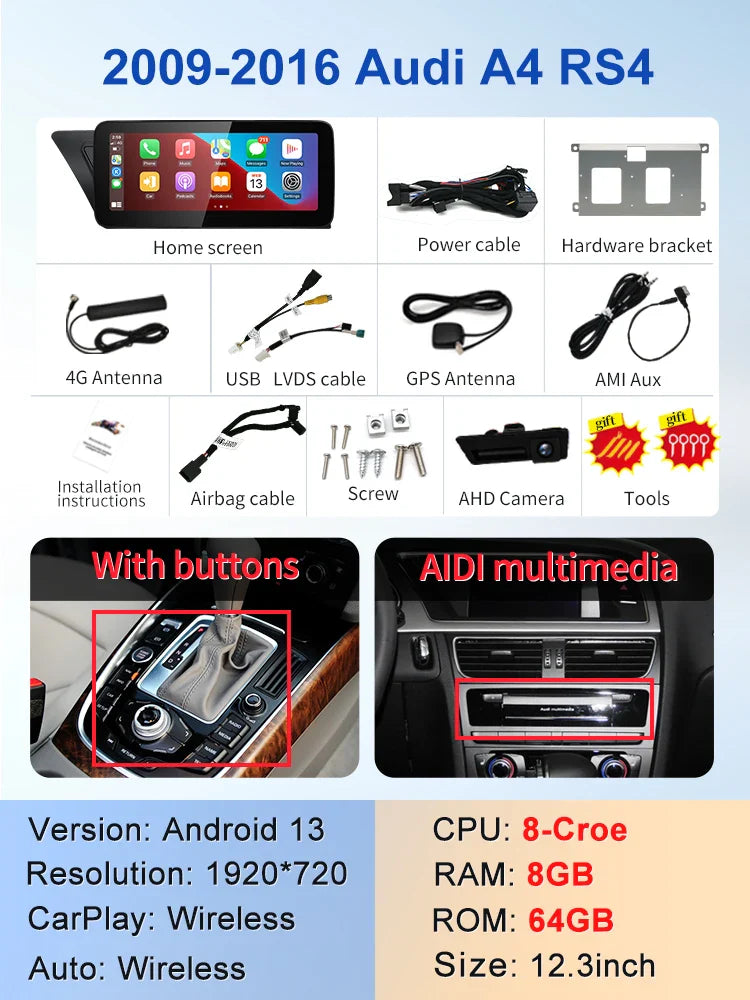 10.25" android screen AUDI A4 A5 B8 2009-2016