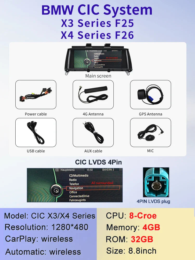 8.8" android screen BMW X3 F25 X4 F26