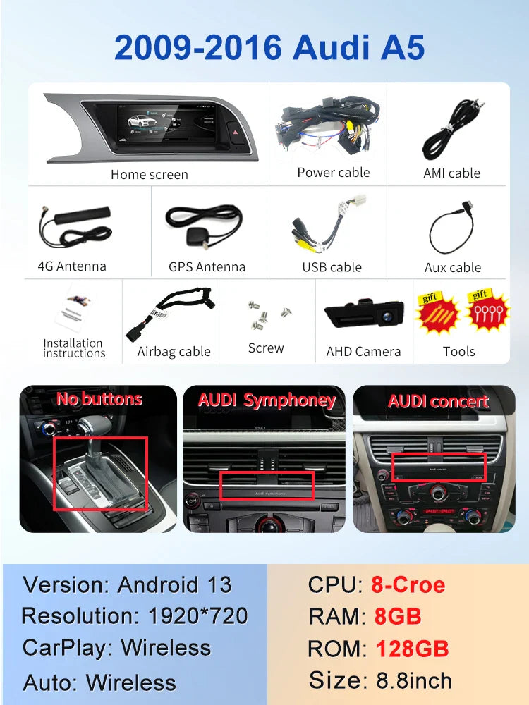 8.8" android screen AUDI A5 B8 2009-2016