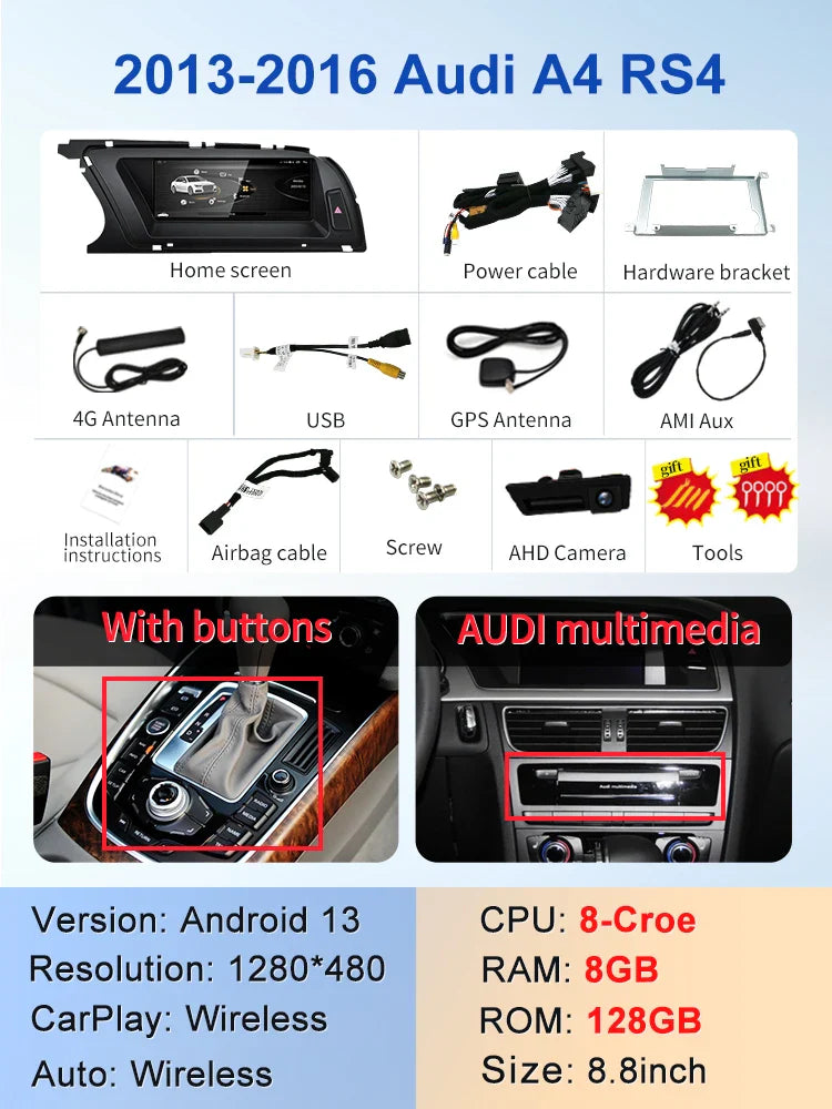 8.8" android screen AUDI A4 B8 2009-2016