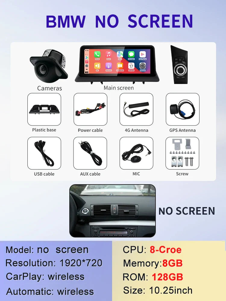 10.25" android screen BMW 1 Series E81 E82 E87 E88